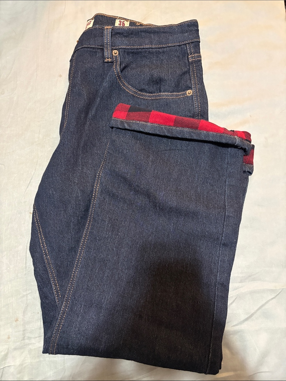 NWT RedHead Dark Blue Flannel Lined Jeans with Contrast Stitching